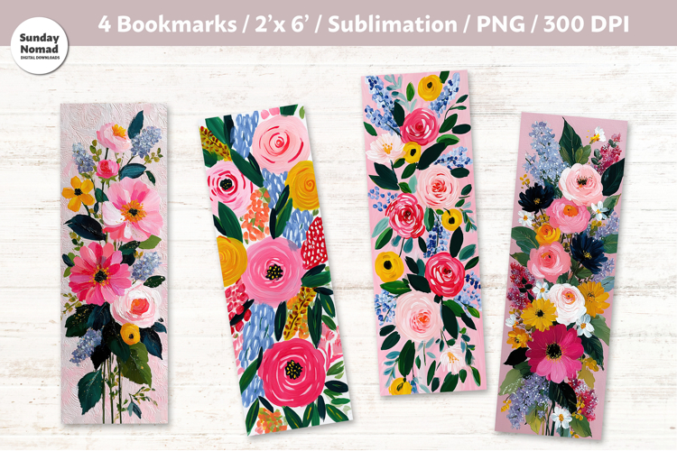 Floral Bookmark Vol.1, Printable Crafts, 4 PNG