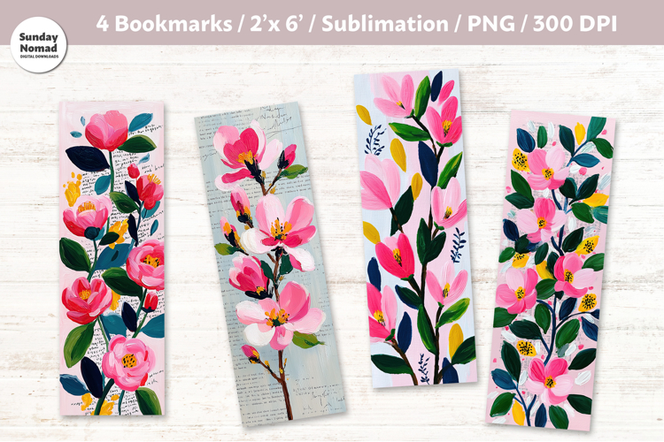 Floral Bookmark Vol.3, Printable Crafts, 4 PNG