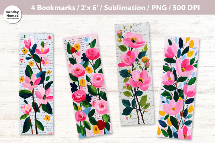 Floral Bookmark Vol.4, Printable Crafts, 4 PNG