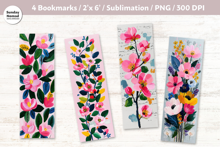 Floral Bookmark Vol.5, Printable Crafts, 4 PNG