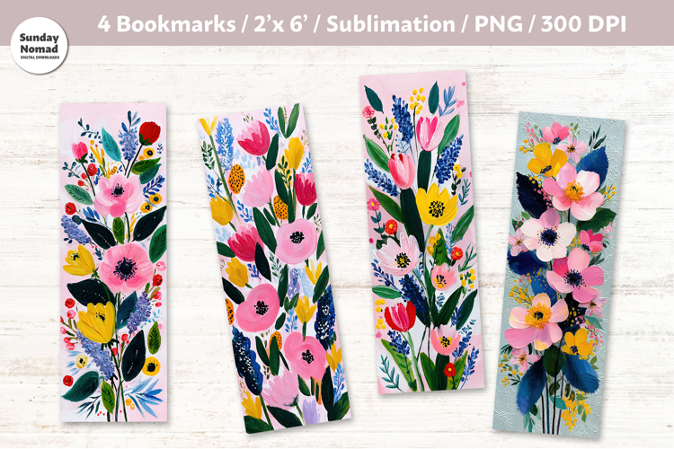 Floral Bookmark Vol.6, Printable Crafts, 4 PNG