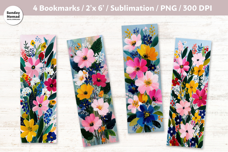 Floral Bookmark Vol.8, Printable Crafts, 4 PNG