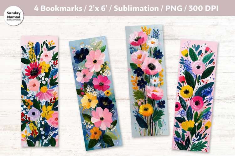 Floral Bookmark Vol.9, Printable Crafts, 4 PNG