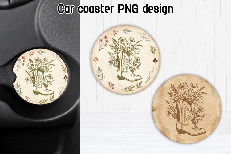 Cowboy Boot Car Coaster PNG | Wildflower Sublimation