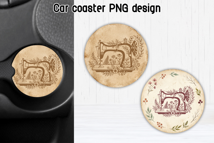 Floral Sewing Machine Car Coaster PNG | Vintage Sublimation