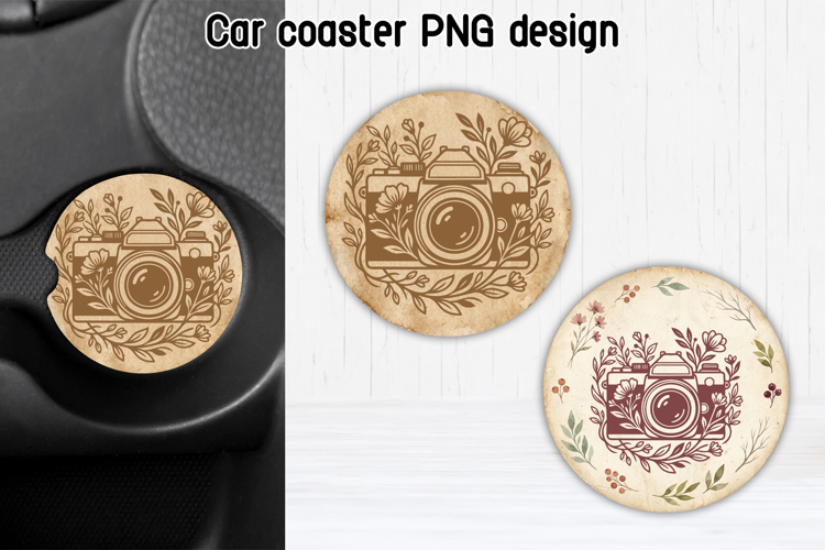 Floral Camera Car Coaster PNG | Photography Sublimation
