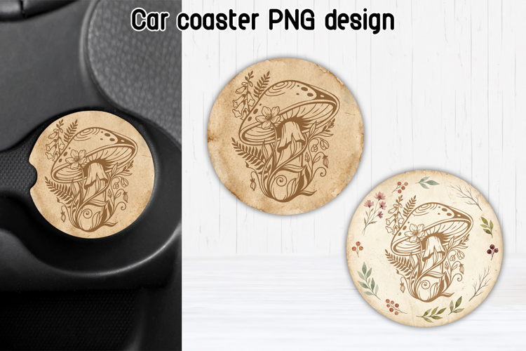 Floral Mushroom Car Coaster PNG | Cottagecore Sublimation
