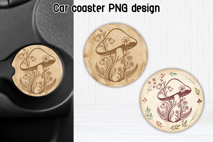 Floral Mushroom Car Coaster PNG | Cottagecore Design