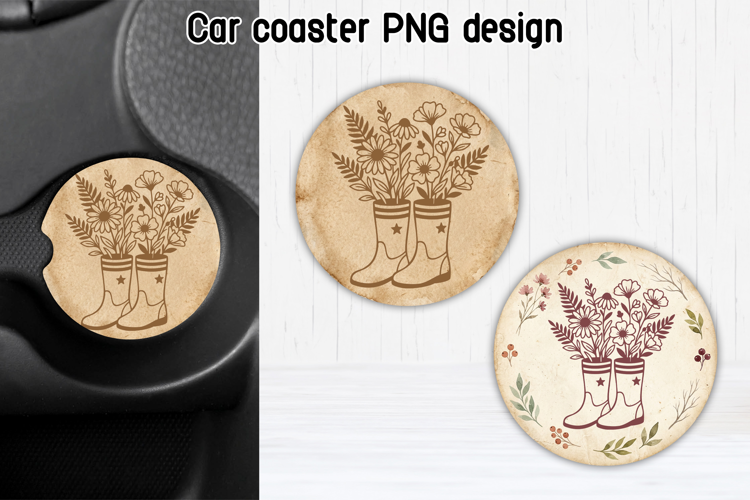 Floral Rain Boots Car Coaster PNG | Wildflower Design