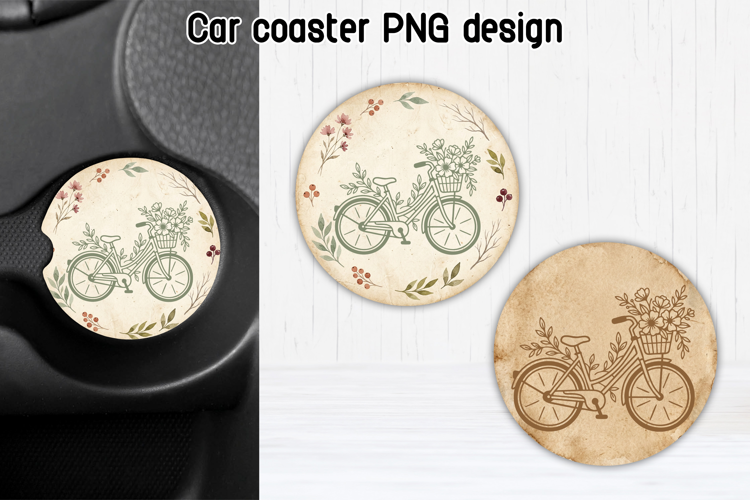 Floral Bicycle Car Coaster PNG | Vintage Bike Sublimation