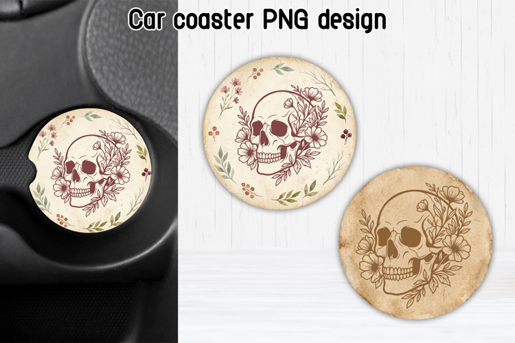 Floral Skull Car Coaster PNG | Gothic Sublimation