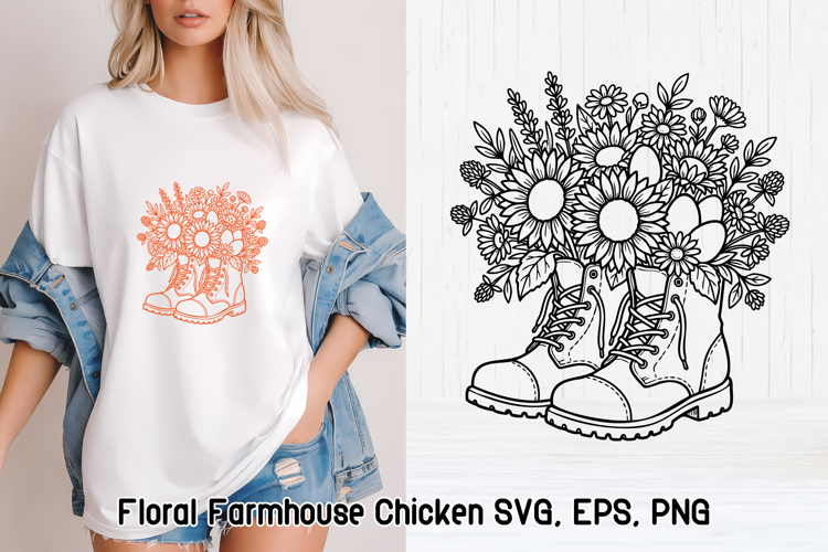 Floral Chicken SVG Design | Farmhouse Chicken SVG