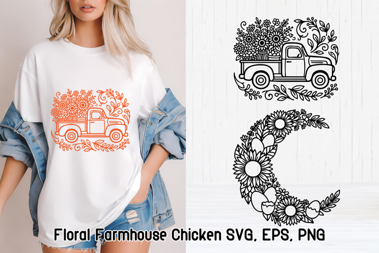 Floral Chicken SVG Design | Farmhouse Chicken SVG