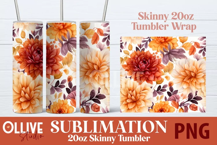 Floral Fall Pattern 20oz Tumbler Wrap PNG