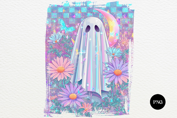Iridescent Floral Halloween Ghost PNG