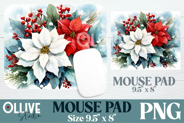 Christmas Poinsettias Mouse Pad Sublimation PNG