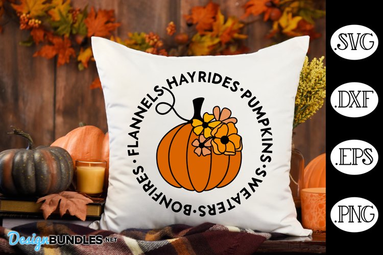 Floral Pumpkin Fall Words SVG | Fall Round SVG