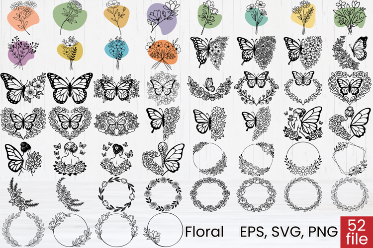 Flower wreath SVG | Boho flower SVG | Butterfly flower SVG