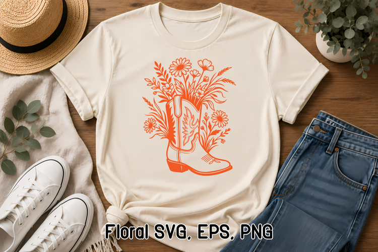 Floral Cowboy Boot SVG | Western Wildflower Design
