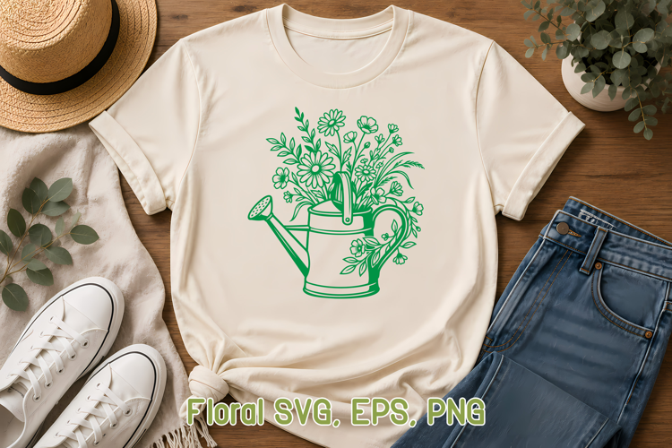 Watering Can Flowers SVG | Garden Floral Design