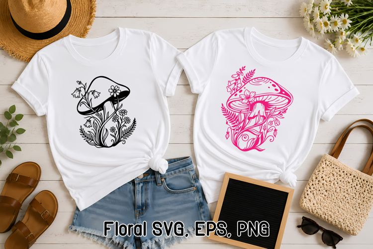 Floral Mushroom SVG | Botanical Mushroom Design