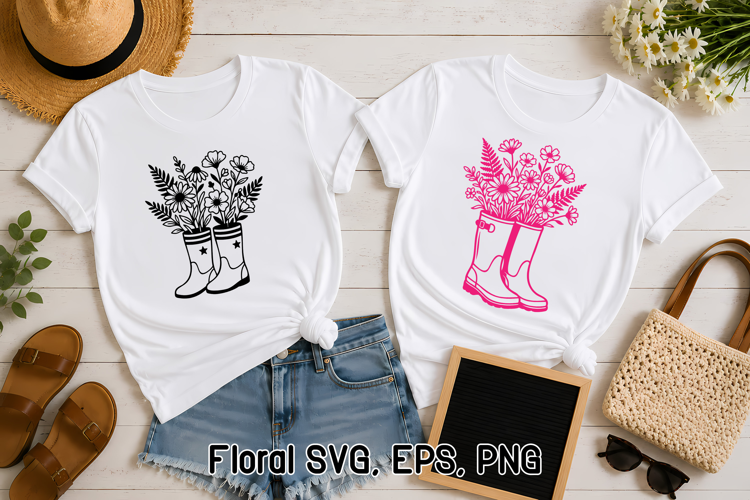 Floral Boots SVG Design | Wildflower Rain Boots Design