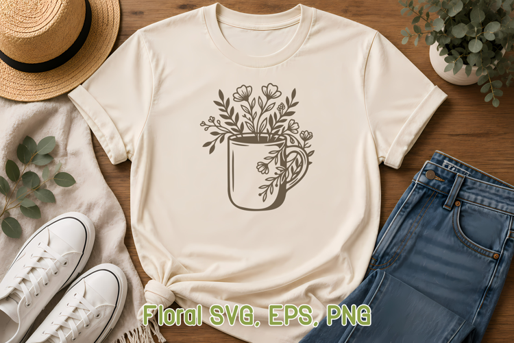 Floral Mug SVG Design | Wildflower Coffee Cup Design