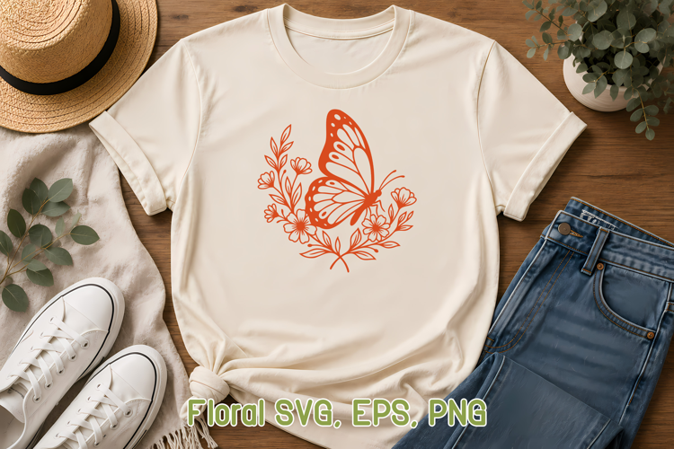 Floral Butterfly SVG Design | Wildflower Butterfly Design