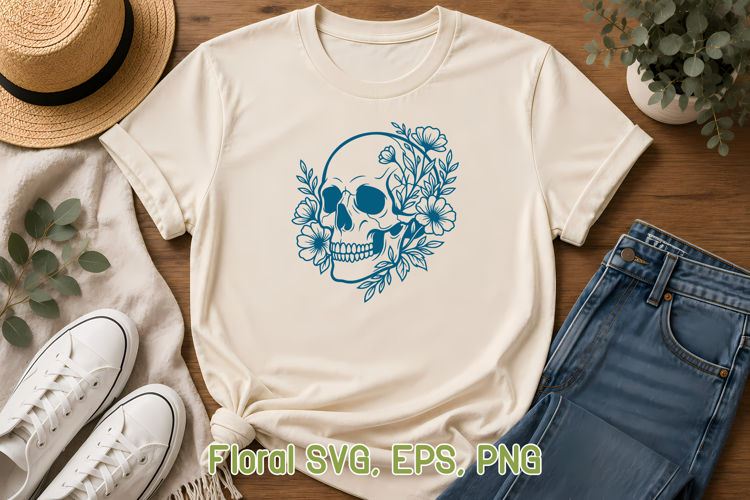 Floral Skull SVG Design | Gothic Flower Skull