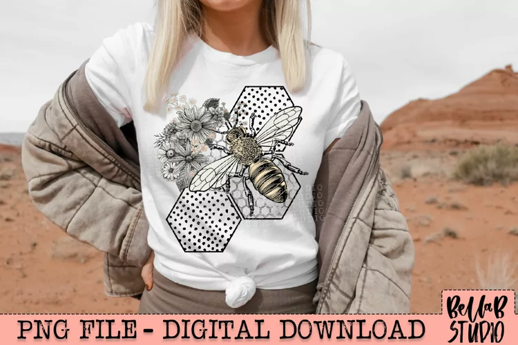 Vintage Floral Honey Bee PNG Design