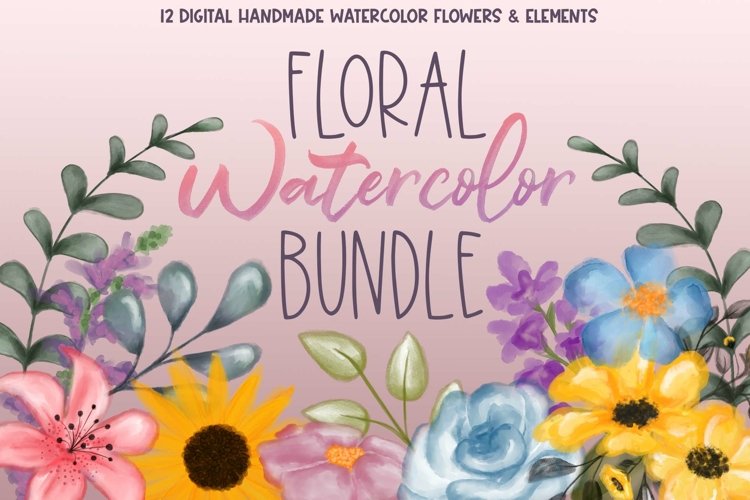 Floral Watercolor Bundle| 12 Digital Watercolor Flowers |PNG