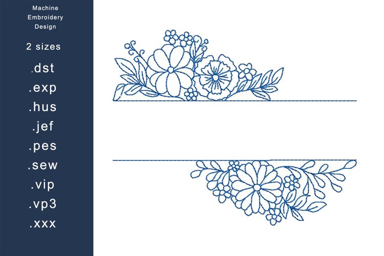 Redwork Floral Split Name Frame Machine Embroidery design example image 1