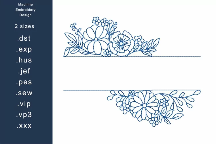 Redwork Floral Split Name Frame Machine Embroidery design
