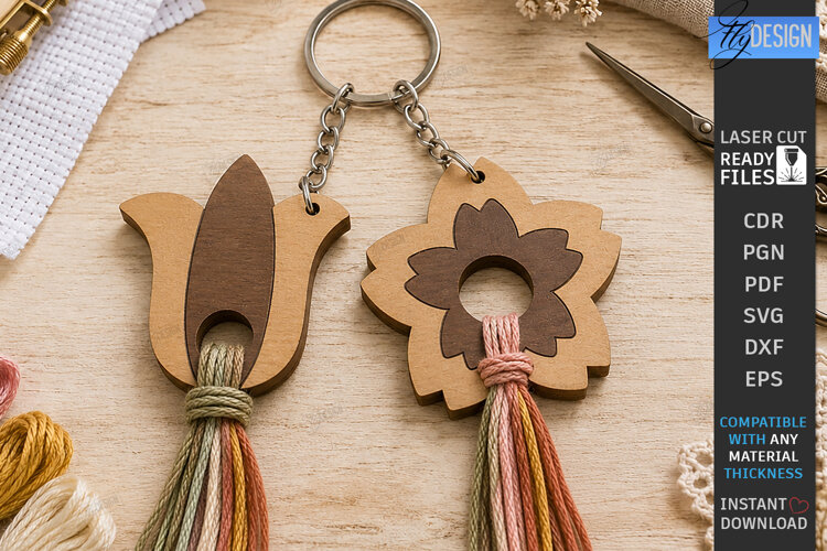 Embroidery Floss Keychain Laser Cut | Thread Holder | Craft example image 1