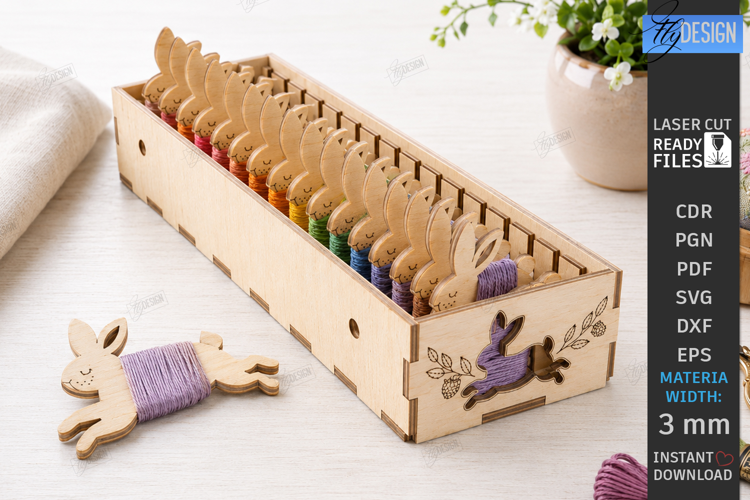Embroidery Floss Organizer Box Laser Cut | Bunny | Crafting