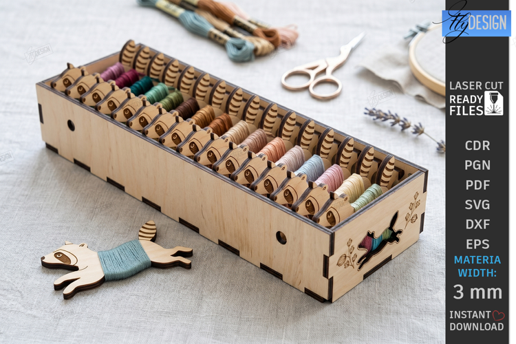 Embroidery Floss Organizer Box Laser Cut | Raccoon | Craft