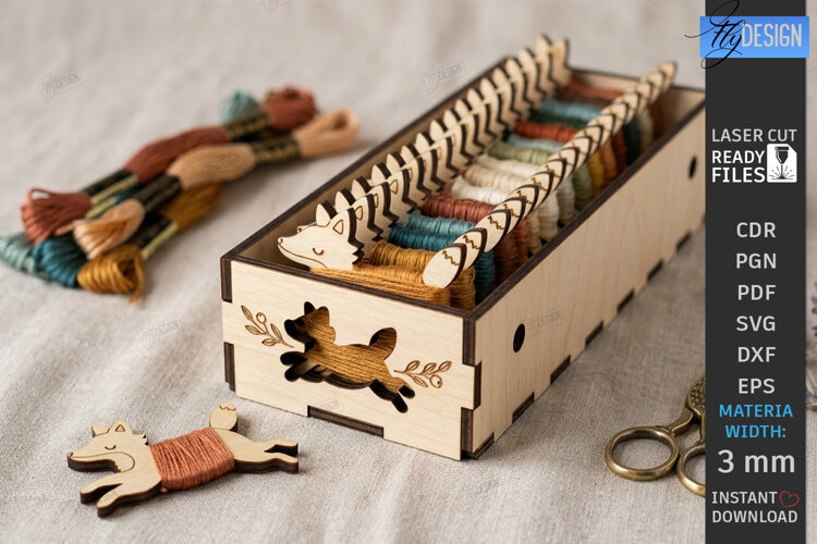 Embroidery Floss Organizer Box Laser Cut | Fox | Crafting example image 1