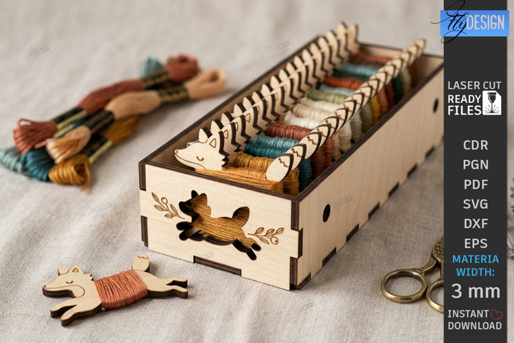 Embroidery Floss Organizer Box Laser Cut | Fox | Crafting