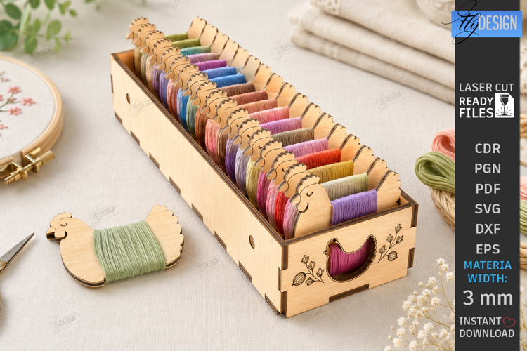 Embroidery Floss Organizer Box Laser Cut | Chicken| Crafting