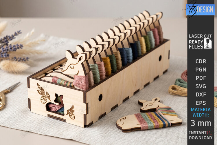 Embroidery Floss Organizer Box Laser Cut | Deer | Crafting example image 1