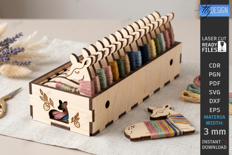 Embroidery Floss Organizer Box Laser Cut | Deer | Crafting
