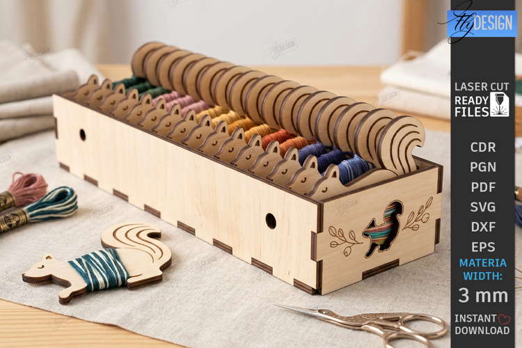 Embroidery Floss Organizer Box Laser Cut | Squirrel | Craft