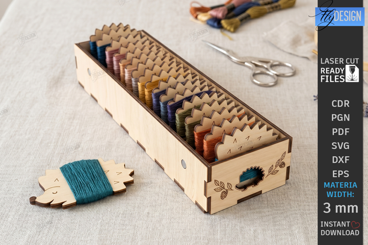 Embroidery Floss Organizer Box Laser Cut | Hedgehog | Craft