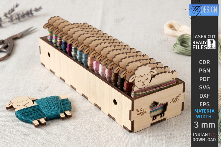 Embroidery Floss Organizer Box Laser Cut | Sheep | Craft