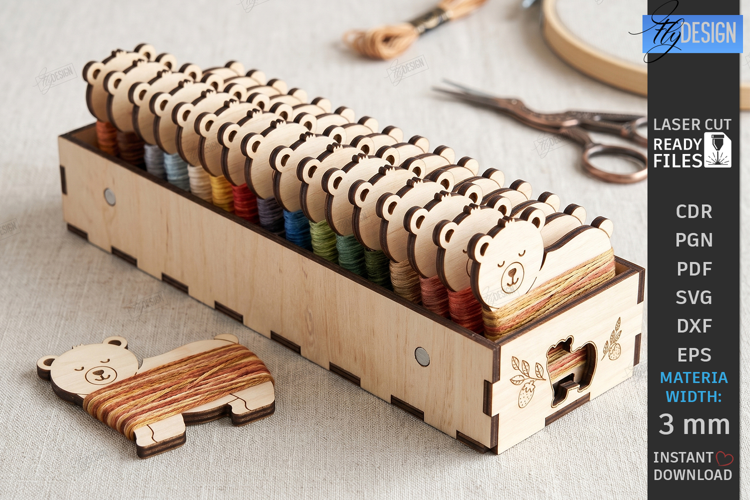 Embroidery Floss Organizer Box Laser Cut | Bear | Craft