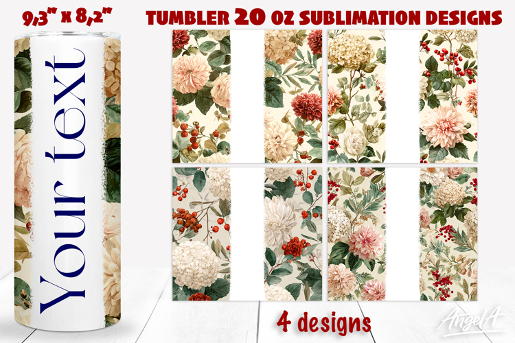 Floral tumbler 20 oz tumbler wrap add name Hydrangea flowers