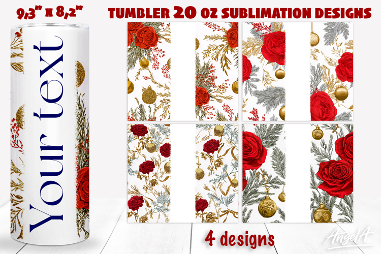 Christmas Floral tumbler 20 oz tumbler wrap add name Roses
