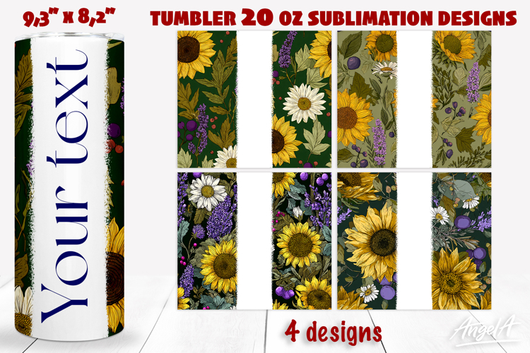 Floral tumbler 20 oz tumbler wrap add name Sunflowers