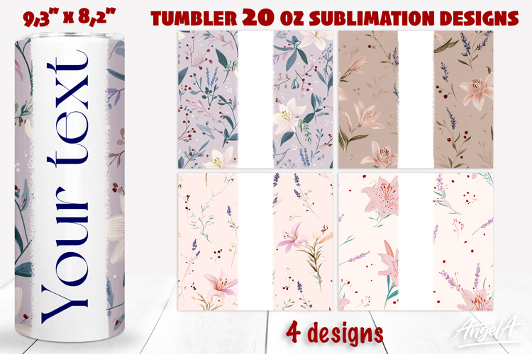 Floral 20 oz tumbler wrap add name Pastel flowers lilies