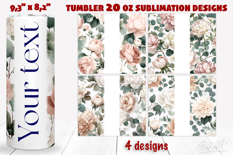 Floral 20 oz tumbler wrap add name Peonies roses pattern PNG